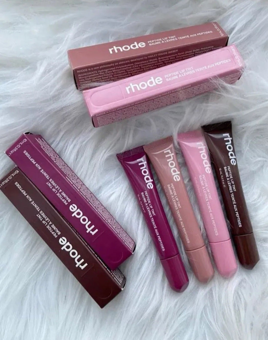 Lip Gloss rhode summer Lip Ink Hailey Bieber 4 pz colores: espresso, ribbon, toast, raspberry jelly.
